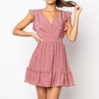 Dotted Print Short-sleeve Mini A-line Dress