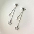 Faux Pearl Rhinestone Flower Dangle Earring E674 - Studded Earring - Silver - One Size