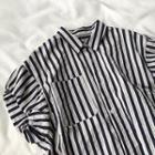 Short-sleeve Striped Shirt Stripe - Black & Light Gray - One Size