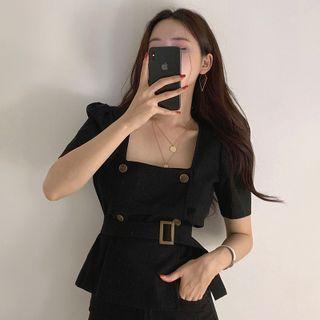 Puff Sleeve Square Neck Peplum Shirt