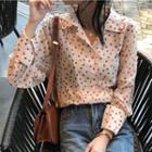 Lapel Collar Dotted Shirt Pink - One Size