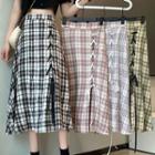 High-waist Plaid Lace-up A-line Midi Skirt