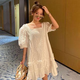 Eyelet Lace Elbow-sleeve Shift Dress