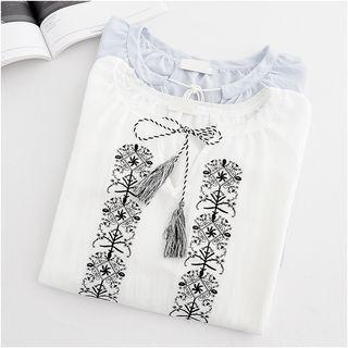 Long-sleeve Tasseled Embroidery Top