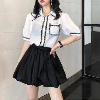 Color-block Short-sleeve Blouse / Plain Skort