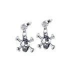 Fashion Personality 316l Stainless Steel Skull Stud Earrings With Cubic Zirconia Silver - One Size