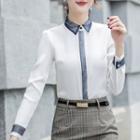 Two-tone Blouse / Plaid Dress Pants / Plaid Mini Pencil Skirt