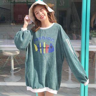 Fishbone Print Corduroy Pullover