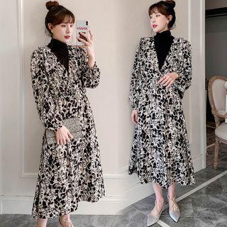 Mock Two-piece Patterned Ruched Dress