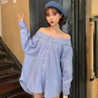Cold Shoulder Pinstriped Shirt Striped - Blue - One Size