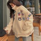 Applique Furry Padded Jacket Almond - One Size