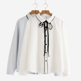 Tie-neck Contrast-trim Shirt