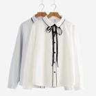 Tie-neck Contrast-trim Shirt