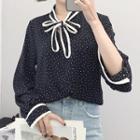 Piped Bow Bell-sleeve Chiffon Top
