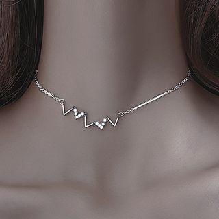 Rhinestone Pendant Sterling Silver Choker Necklace - Silver - One Size