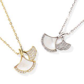 Stainless Steel Rhinestone Leaf Pendant Necklace