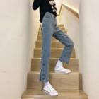 Button-up Straight Leg Cropped Jeans