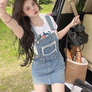 Denim Mini Bodycon Overall Dress / Print T-shirt