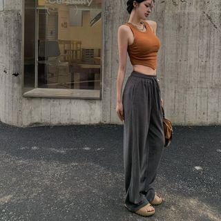 Plain Crop Tank Top / Wide Leg Pants