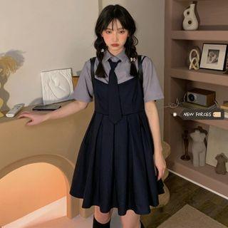 Short-sleeve Shirt / Neck Tie / Overall Dress / Set