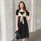 Square-neck Bow Midi A-line Dress