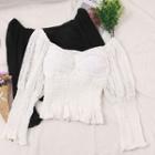 Long-sleeve Lace Smocked Top