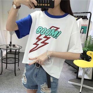 Printed Color Block Short-sleeve T-shirt