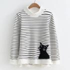 Cat Print Striped Sweater