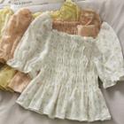 Floral Ruffled-trim Smocked Top