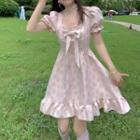 Short-sleeve Square-neck Cherry Blossom Print Dress