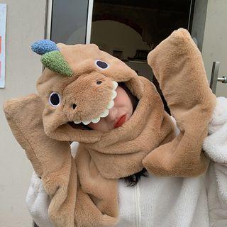 Dinosaur Chenille Hooded Scarf With Mittens