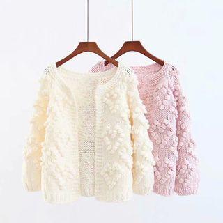 Pom Pom Accent Cardigan Khaki - One Size