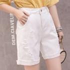 Distressed Straight-fit Shorts