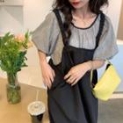 Round-neck Two Tone Blouse / Plain A-line Dress