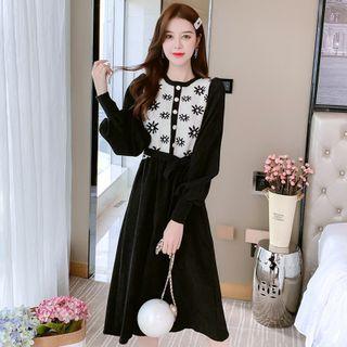 Knit Panel Corduroy Dress