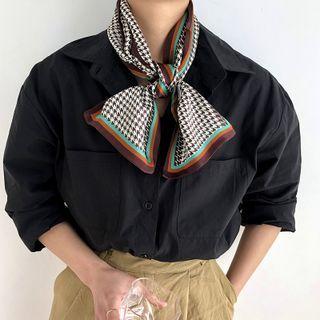 Houndstooth Print Silk Narrow Scarf Brown - 150x15cm - J410