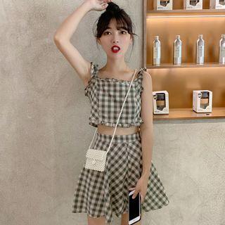 Set: Plaid Camisole + Mini Plaid A-line Skirt