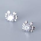 925 Sterling Silver Rhinestone Crab Earring S925silver1 Pair - Silver - One Size