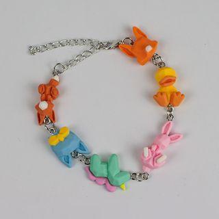Geometric Cartoon Chain Bracelet Pink & Yellow & Blue & Green - One Size