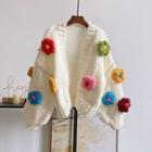 Floral Print Knit Cardigan Off-white - One Size