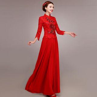 3/4-sleeve Wedding Cheongsam