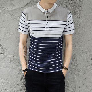 Striped Printed Short-sleeve Polo Shirt