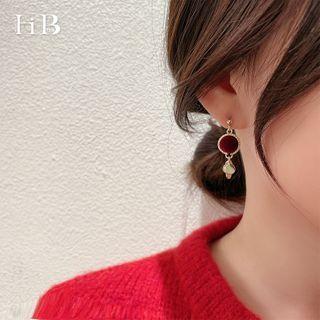 Disc Drop Earring 1 Pair - Gold & Red - One Size