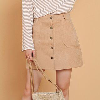 Corduroy A-line Skirt Khaki - One Size