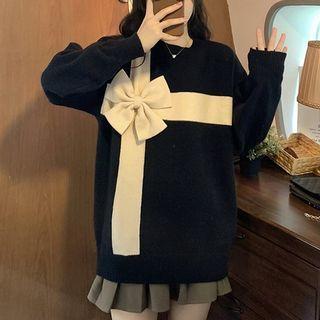 Details Ribbon-accent Loose Sweater Black - One Size