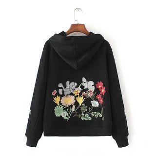 Floral Embroidered Long-sleeved Hooded Pullover