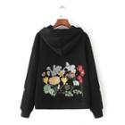 Floral Embroidered Long-sleeved Hooded Pullover