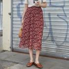 Floral Print Midi Chiffon Skirt As Shown In Figure - One Size