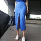 Slit-front Long Pencil Skirt