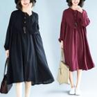 Plain Round-neck Lantern-sleeve Dress